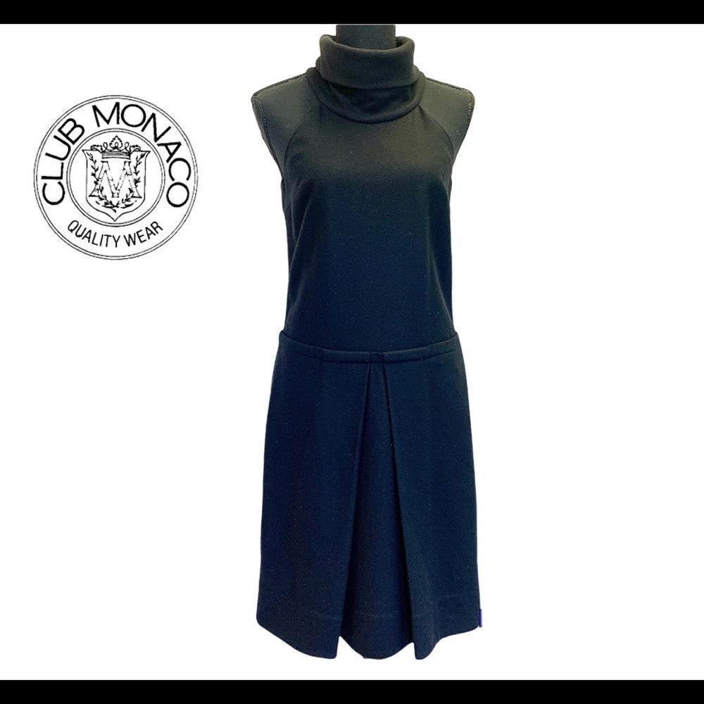 Club Monaco black sleeveless high rolled neck wool dress size 2